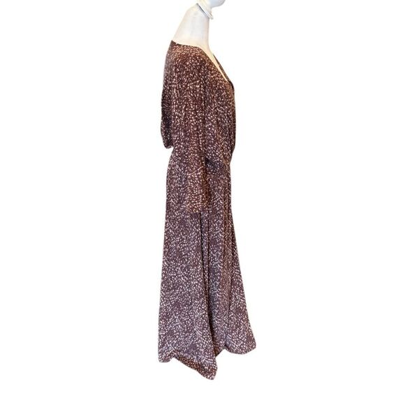 Garnet Hill Faux Wrap Maxi Dress Brown Stretch Tencel Jersey V Neck Womens Large - Picture 3 of 11